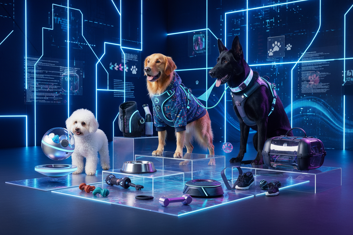 Brinquedos , roupas e acessórios para cães .
