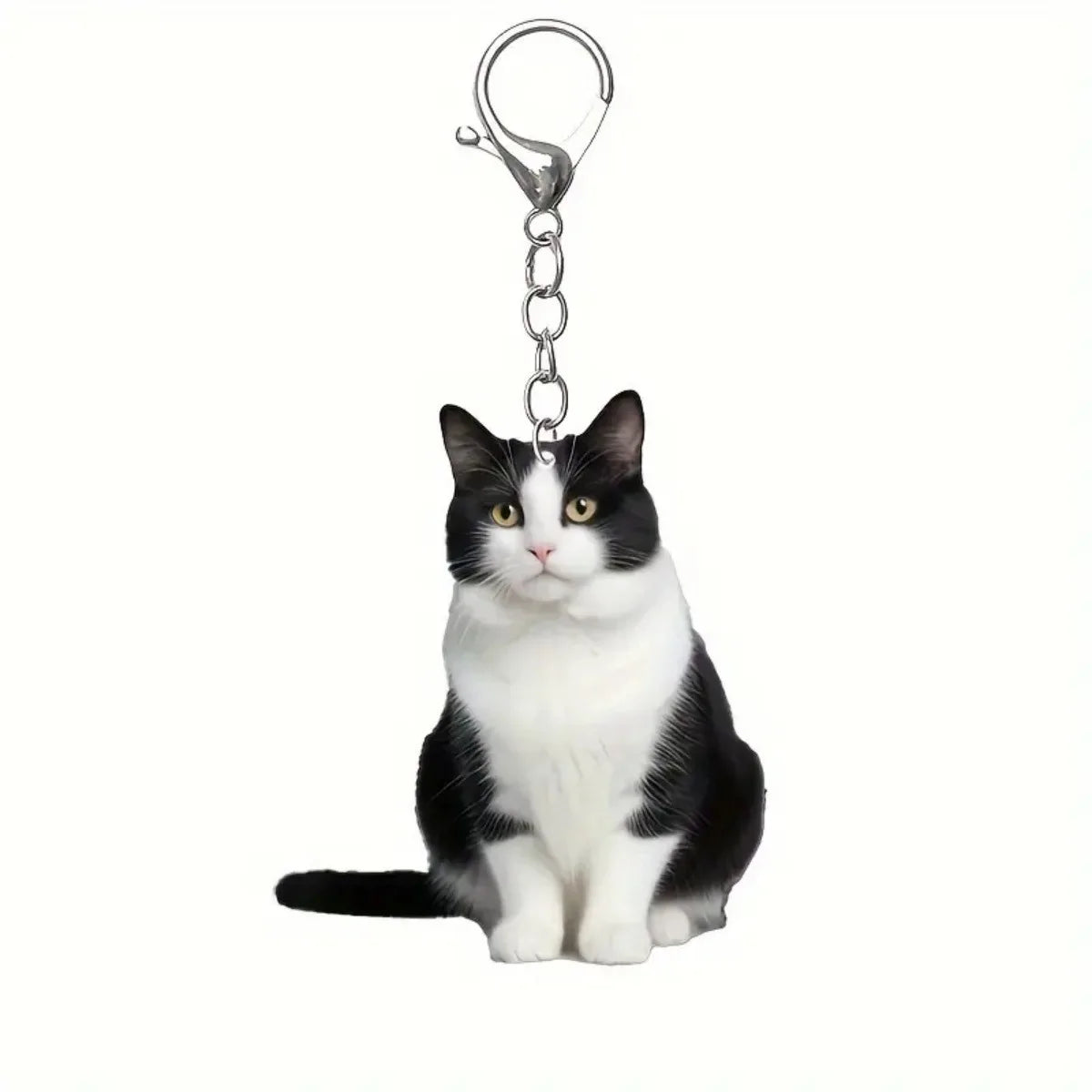 Chaveiro de gato preto e branco (1 unidade), pingente em acrílico 2D, design dupla face, chaveiro de animal para mochilas e presentes.