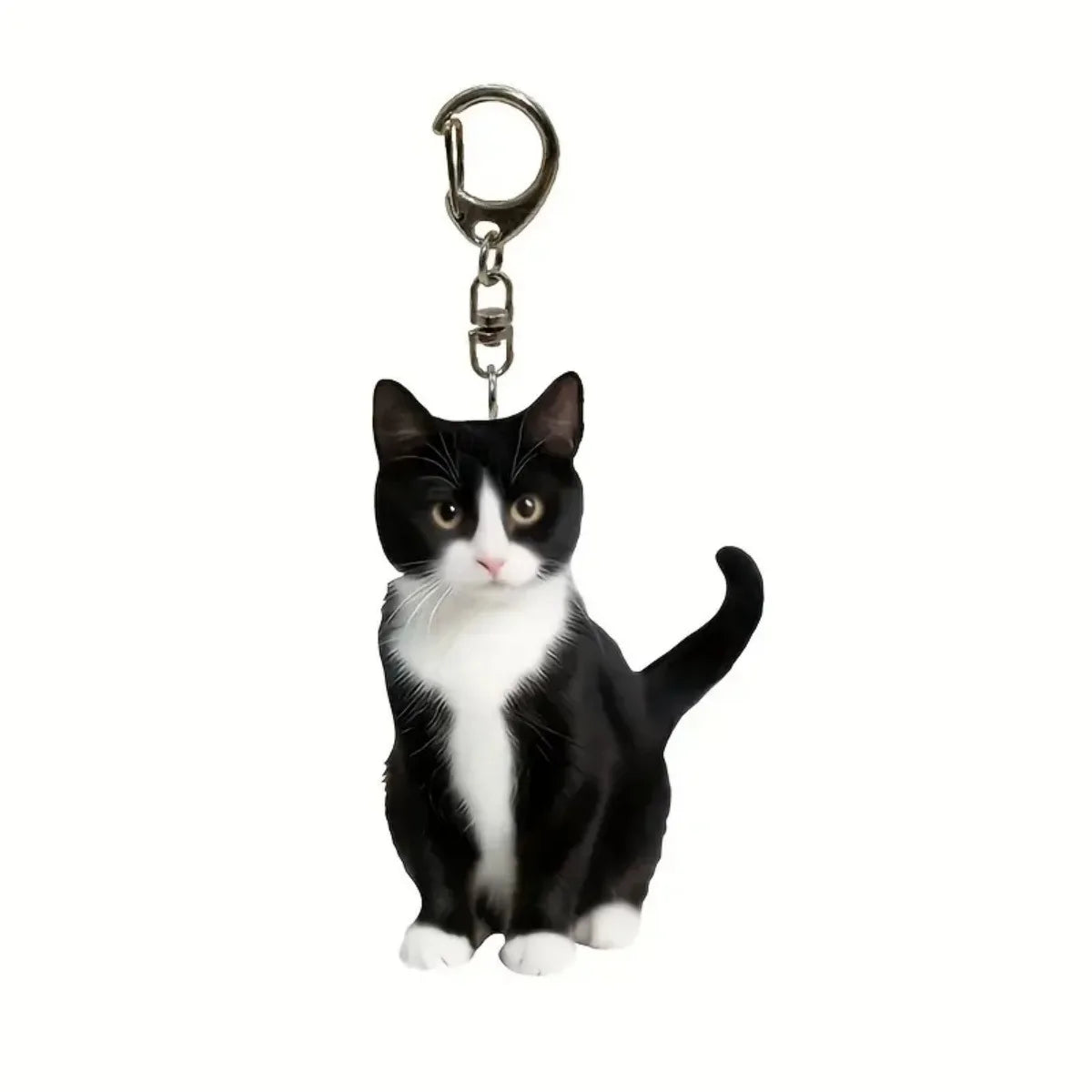 Chaveiro de gato preto e branco (1 unidade), pingente em acrílico 2D, design dupla face, chaveiro de animal para mochilas e presentes.