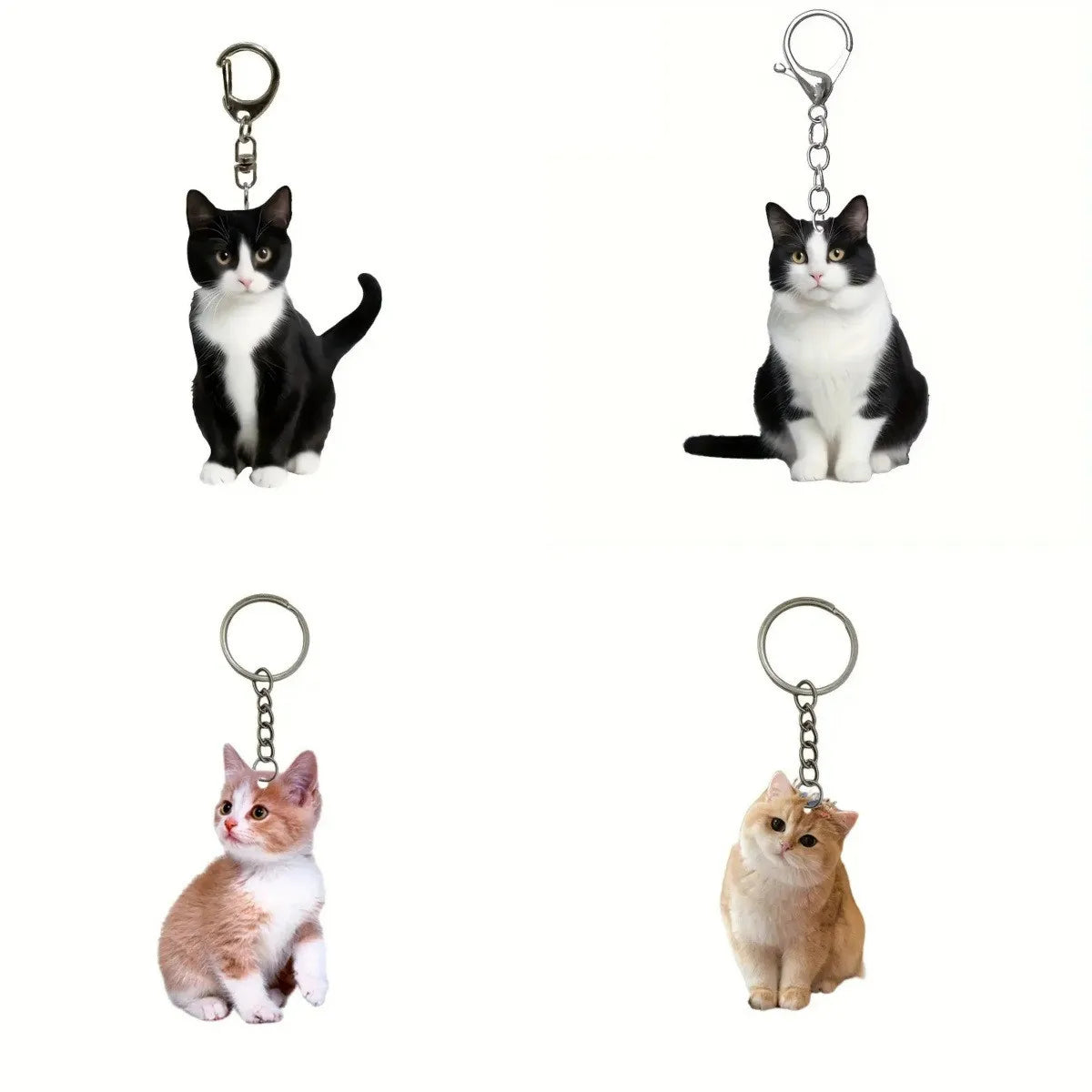 Chaveiro de gato preto e branco (1 unidade), pingente em acrílico 2D, design dupla face, chaveiro de animal para mochilas e presentes.