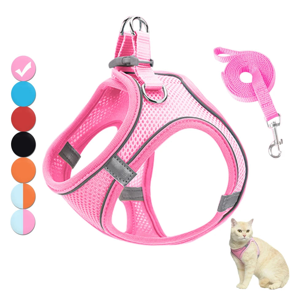 Conjunto de coleira e guia refletora para gatos, ajustável .