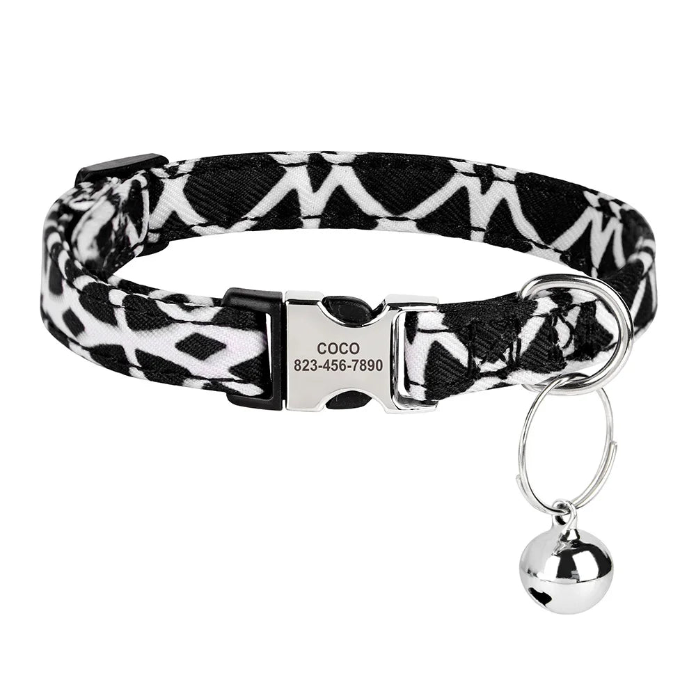 Coleira personalizada para gatos, coleiras de nylon para filhotes, com plaquinha de identificação gravada , colar com sino e ajuste para gatos.