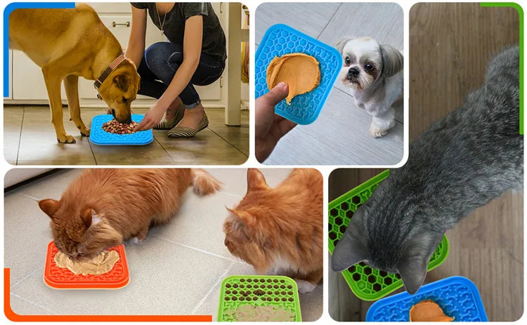 Tigela  de silicone para animais de estimação, ideal para gatos e filhotes, com função anti-engasgo, comedouro lento, banheira e talheres para distrair a língua.
