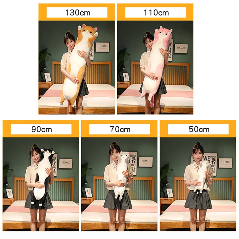Brinquedo de pelúcia de gato fofo e divertido.
Com 50/70/90/110/130 cm, para pausas, cochilos no escritório, para dormir, para decorar a casa ou o escritório. 
Ideal para crianças