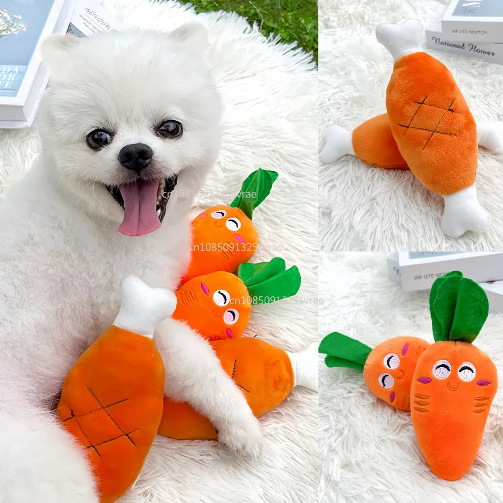 Brinquedo de pelúcia para cachorro com apito, brinquedo para mastigar para cães, brinquedo fofo e engraçado em formato de osso e cenoura, brinquedos para animais de estimação, produtos para gatos e acessórios para filho