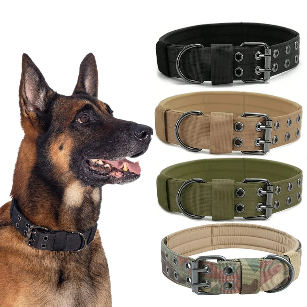 Coleira tática para cães, 1 peça, resistente, em nylon, estilo militar, para uso externo, ideal para cães de porte médio e grande, para treinamento, passeios e trabalho.