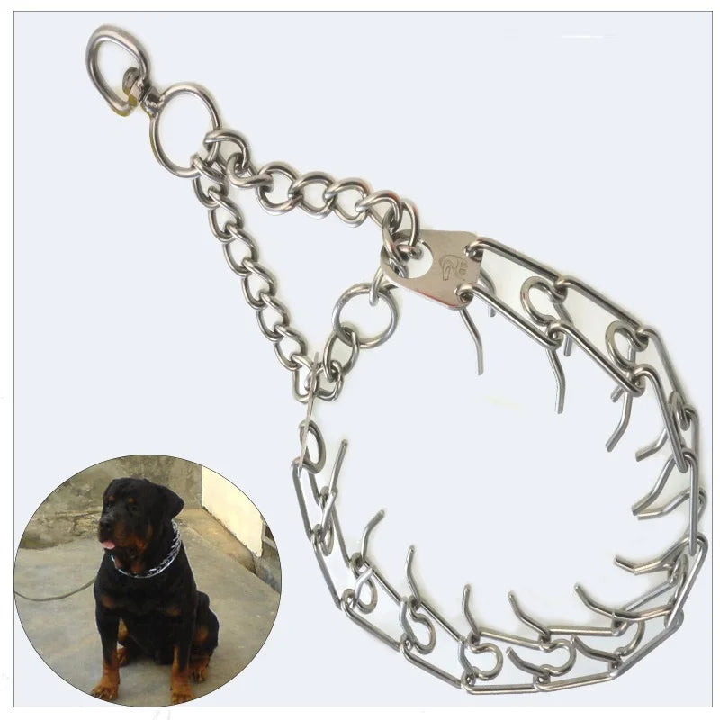 Coleira de adestramento ajustável para cães, 45/50/55/60 cm, com corrente de metal e ponta de aço, para animais de estimação. Ideal para adestramento profissional.
