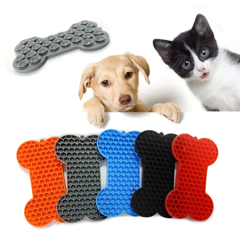Tigela  de silicone para animais de estimação, ideal para gatos e filhotes, com função anti-engasgo, comedouro lento, banheira e talheres para distrair a língua.