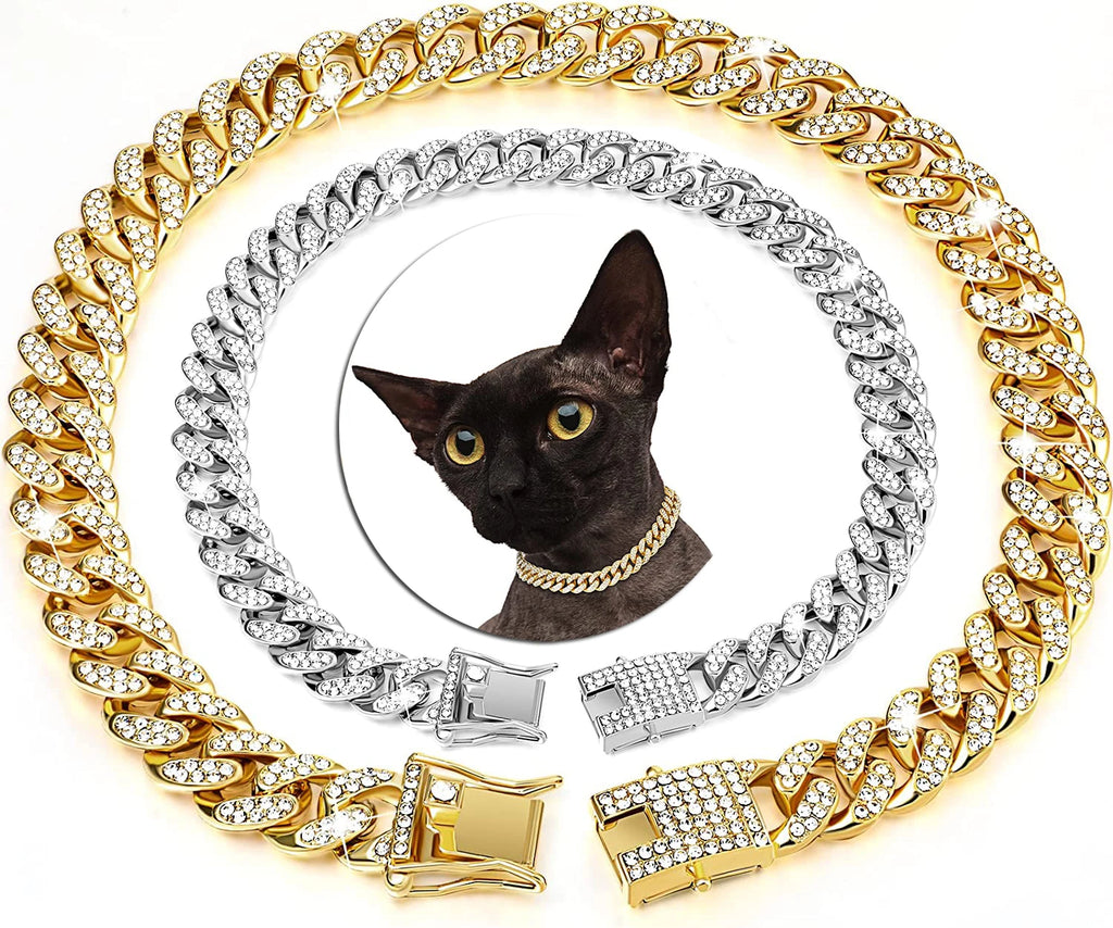 Colar de luxo com corrente cubana para gatos .