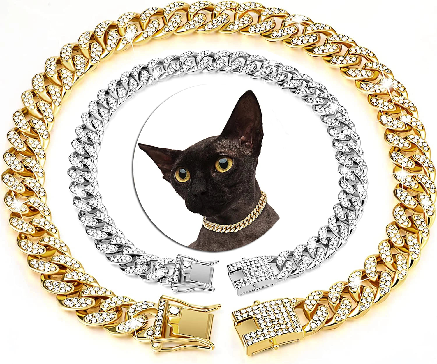 Colar de luxo com corrente cubana para gatos .