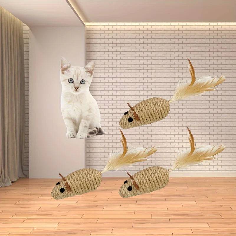 Peças de brinquedo de sisal em formato de rato  para gatos.
 Resistente a mordidas, brinquedo interativo para gatos .