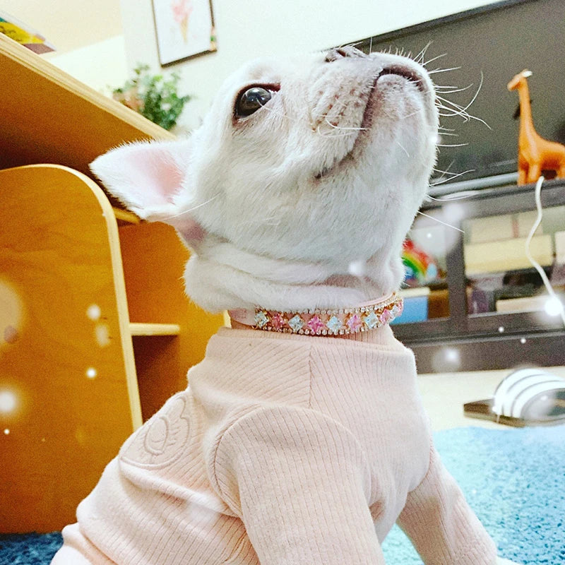 Colar de luxo com pérolas e strass para gatos e cachorros de pequeno porte.