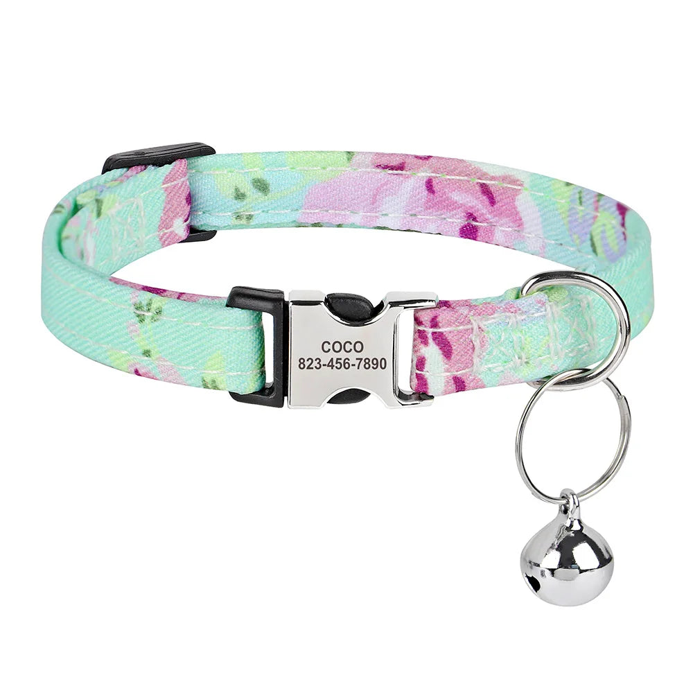 Coleira personalizada para gatos, coleiras de nylon para filhotes, com plaquinha de identificação gravada , colar com sino e ajuste para gatos.