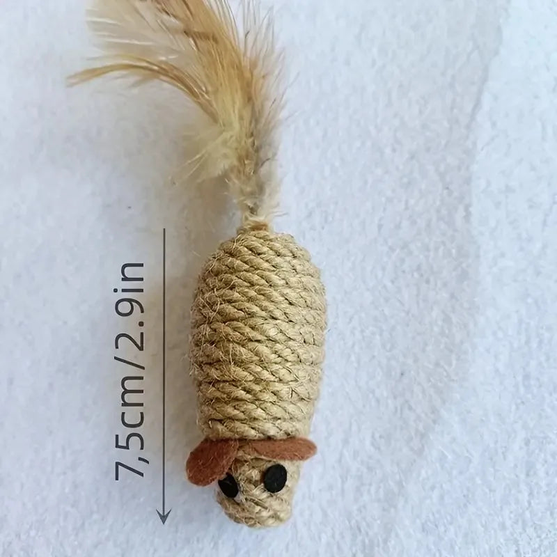 Peças de brinquedo de sisal em formato de rato  para gatos.
 Resistente a mordidas, brinquedo interativo para gatos .