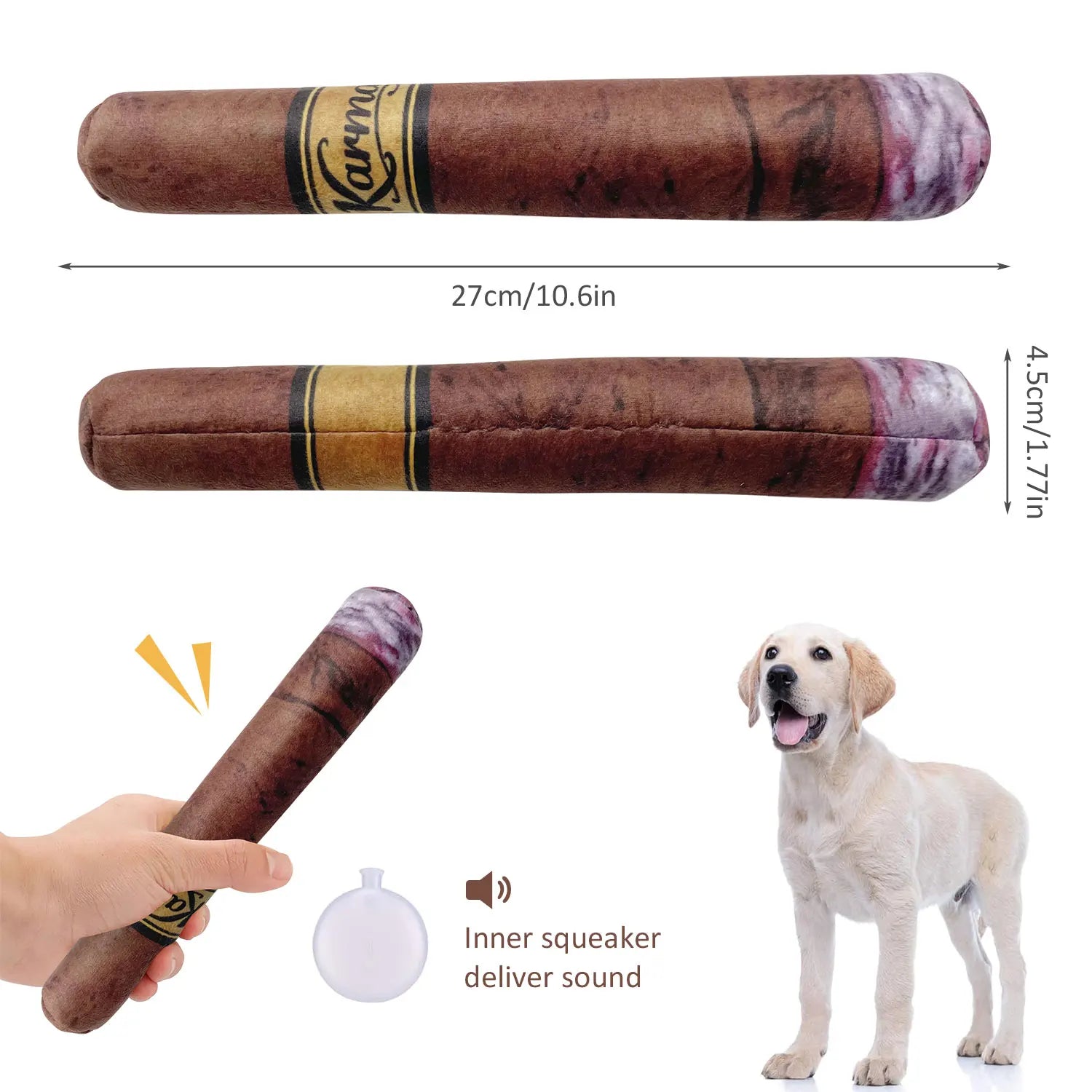 charuto  divertido para cães com som interativo e enchimento macio de algodão para filhotes e cães de pequeno, médio e grande porte.
