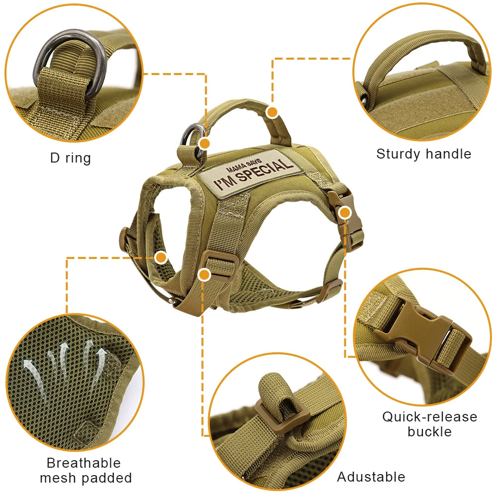 Colete peitoral de nylon para gatos com 2 adesivos, estilo militar tático, com alça, ideal para treinamento e passeios com gatos .