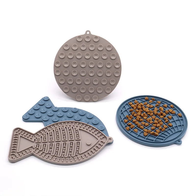 Tigela  de silicone para animais de estimação, ideal para gatos e filhotes, com função anti-engasgo, comedouro lento, banheira e talheres para distrair a língua.