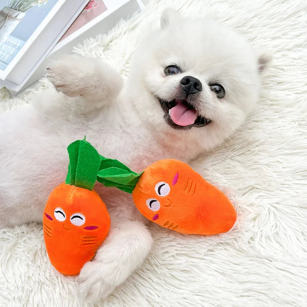 Brinquedo de pelúcia para cachorro com apito, brinquedo para mastigar para cães, brinquedo fofo e engraçado em formato de osso e cenoura, brinquedos para animais de estimação, produtos para gatos e acessórios para filho
