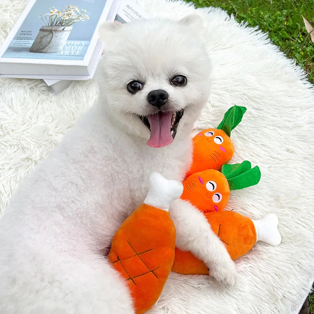 Brinquedo de pelúcia para cachorro com apito, brinquedo para mastigar para cães, brinquedo fofo e engraçado em formato de osso e cenoura, brinquedos para animais de estimação, produtos para gatos e acessórios para filho