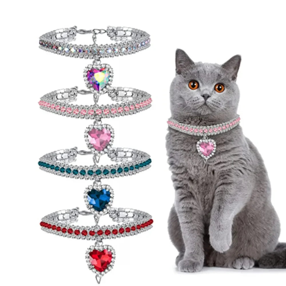 Colar com strass para gatinhos, acessório fofo e brilhante .