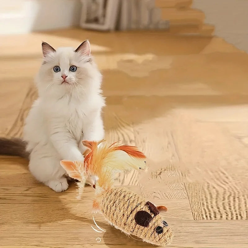 Peças de brinquedo de sisal em formato de rato  para gatos.
 Resistente a mordidas, brinquedo interativo para gatos .