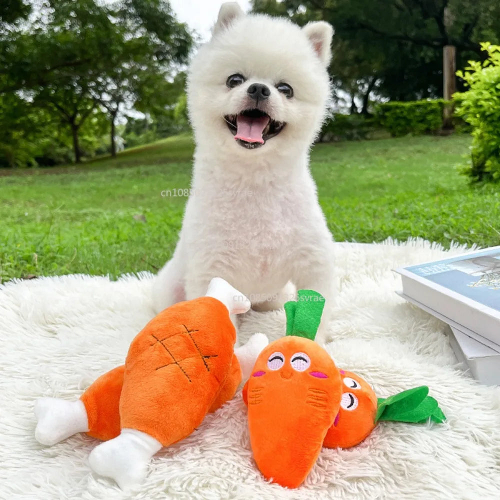 Brinquedo de pelúcia para cachorro com apito, brinquedo para mastigar para cães, brinquedo fofo e engraçado em formato de osso e cenoura, brinquedos para animais de estimação, produtos para gatos e acessórios para filho