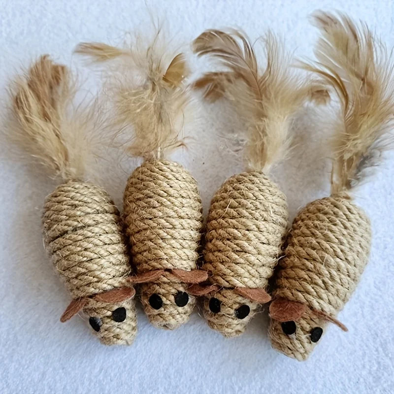 Peças de brinquedo de sisal em formato de rato  para gatos.
 Resistente a mordidas, brinquedo interativo para gatos .