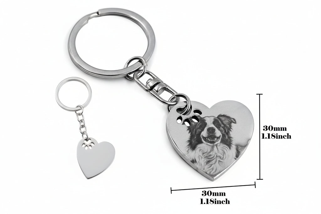 Chaveiro UniCrena com foto gravada do seu cachorro, personalizado para amantes de cães e gatos, presente de condolências pela perda de um animal de estimação, em aço inoxidável com formato de coração.