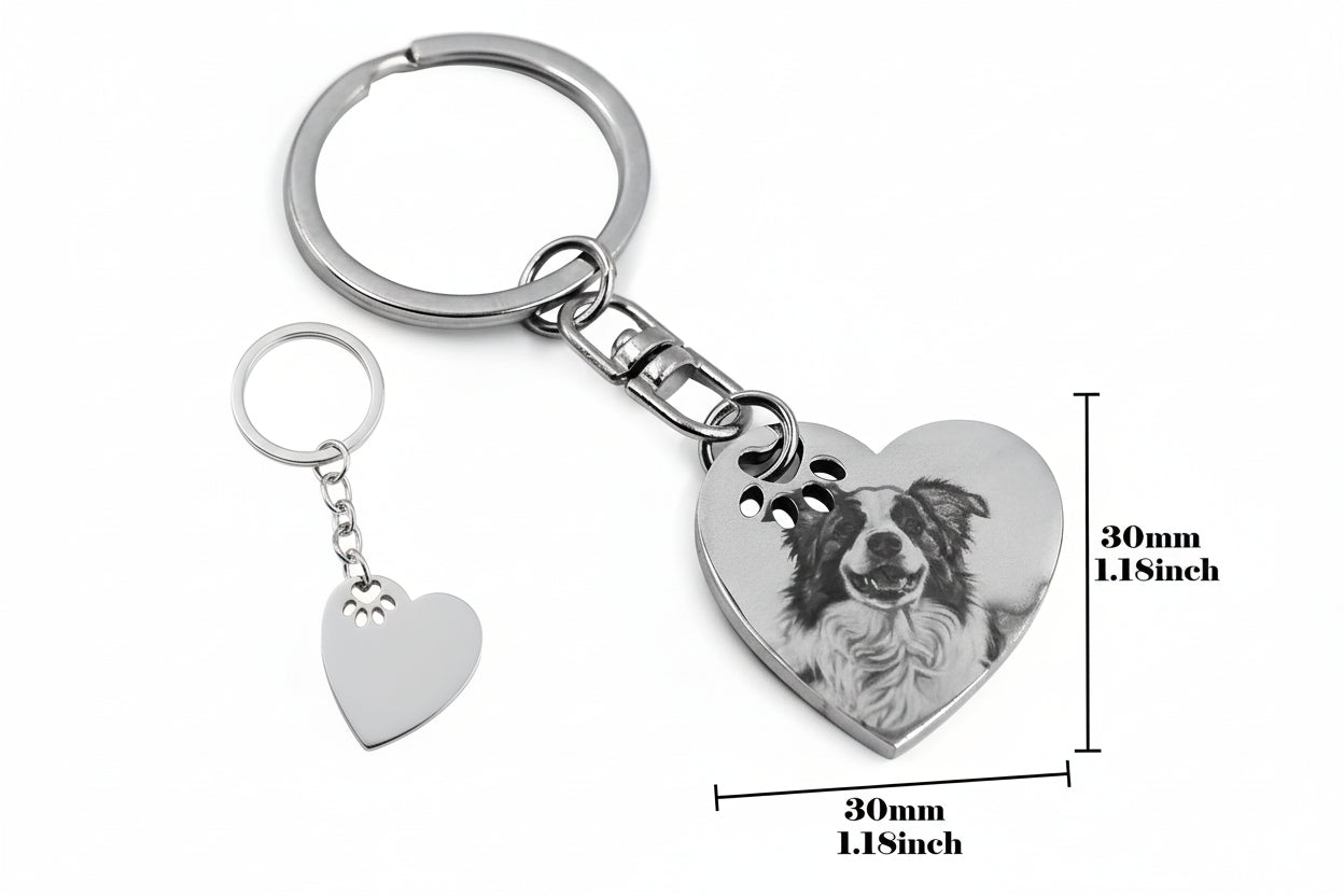 Chaveiro UniCrena com foto gravada do seu cachorro, personalizado para amantes de cães e gatos, presente de condolências pela perda de um animal de estimação, em aço inoxidável com formato de coração.