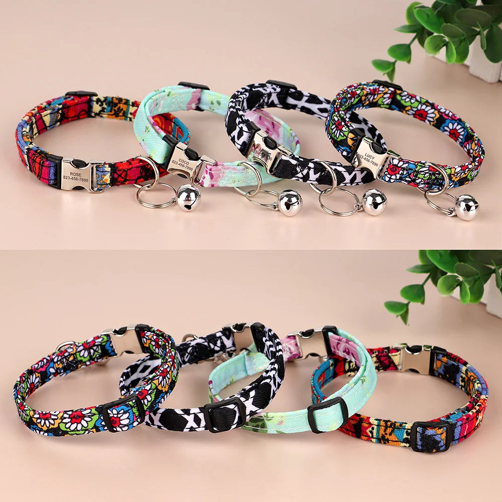 Coleira personalizada para gatos, coleiras de nylon para filhotes, com plaquinha de identificação gravada , colar com sino e ajuste para gatos.