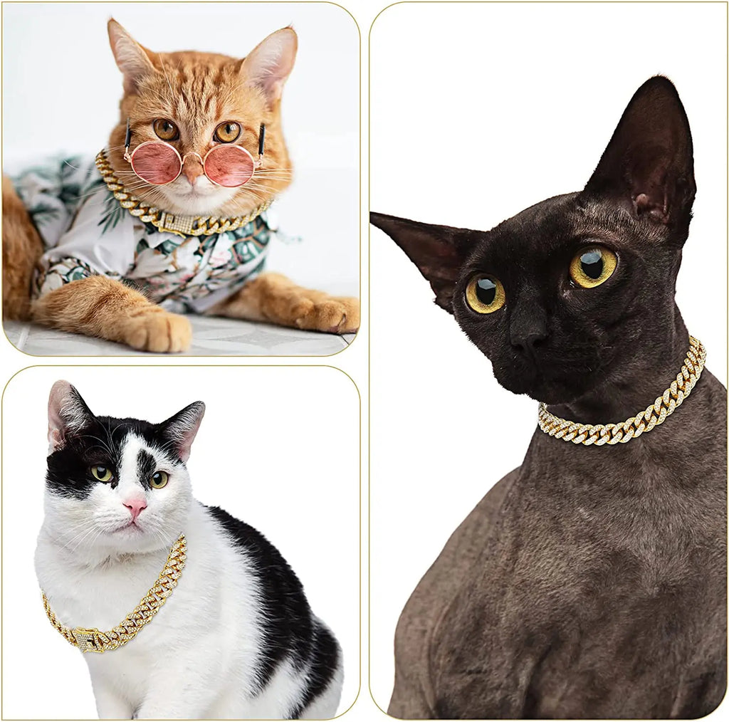 Colar de luxo com corrente cubana para gatos .