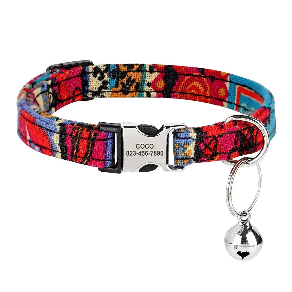 Coleira personalizada para gatos, coleiras de nylon para filhotes, com plaquinha de identificação gravada , colar com sino e ajuste para gatos.